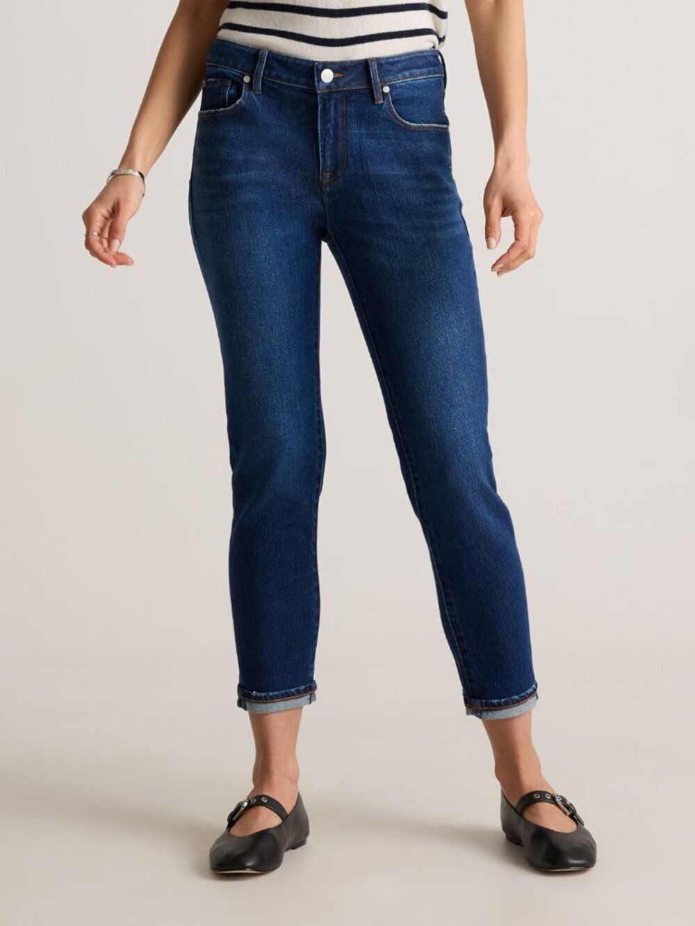 Quince Luna Comfort Stretch Mid Rise Slim Boyfriend Jeans Dark Wash Tencel - 29